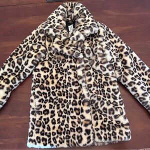 GAP Kids Size L Leopard Print Faux Fur Coat